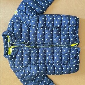 GAP Navy Blue Polka Dot Puffer Jacket with Yellow Trim